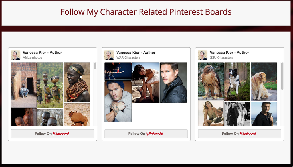 Screenshot of Pinterest Boards from Vanessa Kier's website